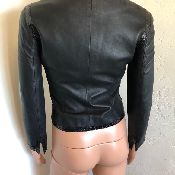 Chanel Jacket 2 Black Lambskin Leather Snake Trim - Picture 7 of 12